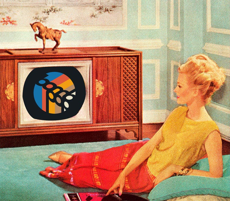 A woman happily watching BombPop content